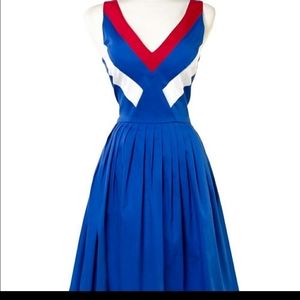 Pinup Couture Kelly Dress Blue with Red & White